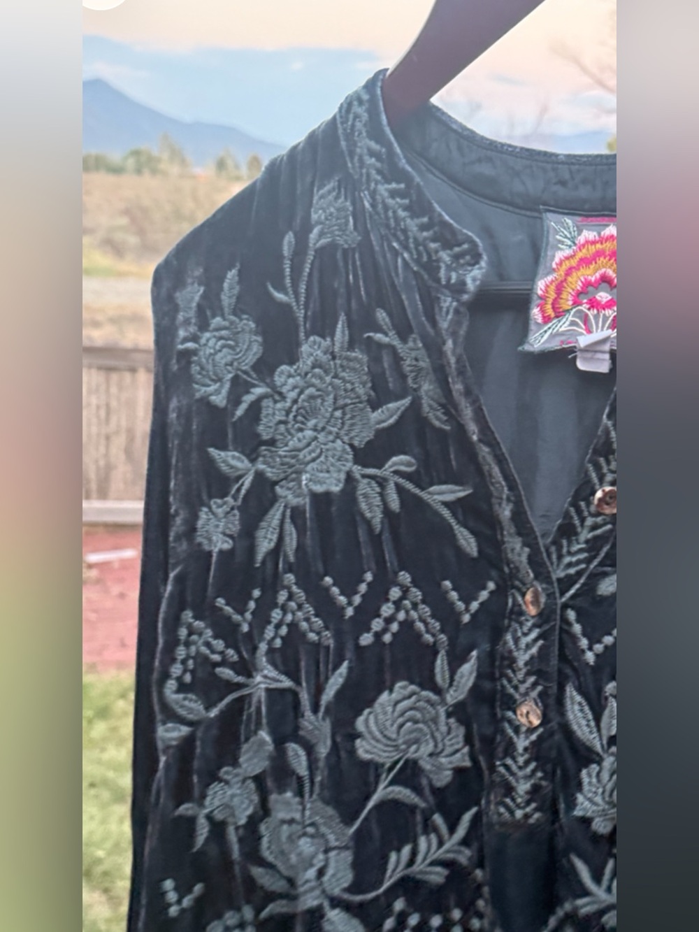 Johnny Was J26321-7 Embroidered Velvet Silk Blend Tunic Top or dress  M slate
